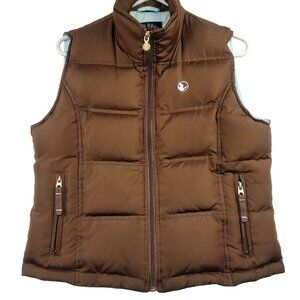 Good Goose Puffer Vest Goose Down Feather Medium Zip Pockets Brown Powder Blue